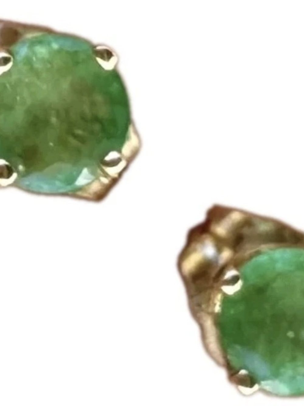 14K Solid Gold Emerald Stud Earrings